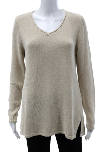 J. Mclaughlin Womens Pullover Sweater Beige V Neck Long Sleeve Size L