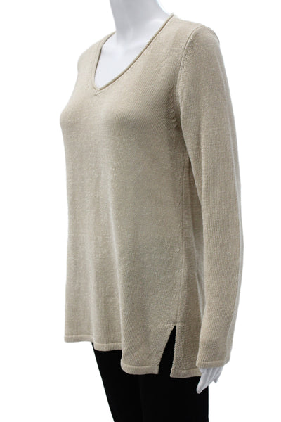 J. Mclaughlin Womens Pullover Sweater Beige V Neck Long Sleeve Size L