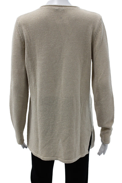 J. Mclaughlin Womens Pullover Sweater Beige V Neck Long Sleeve Size L