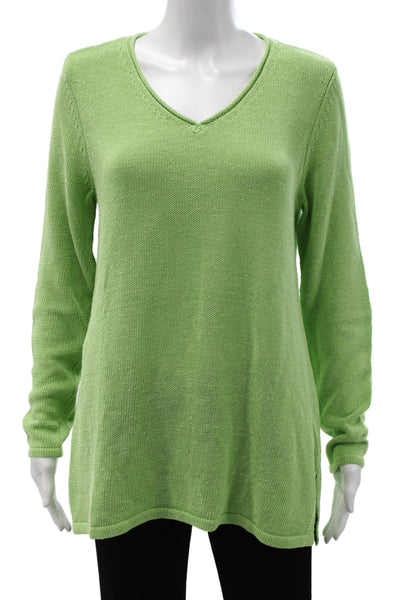 J. Mclaughlin Women Green V-Neck Pullover Sweater Long Sleeve Cotton Size L