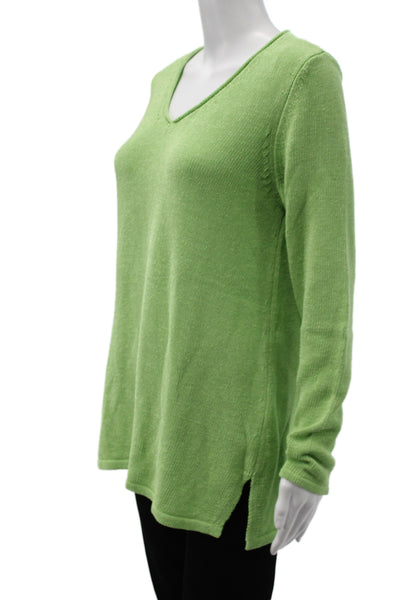 J. Mclaughlin Women Green V-Neck Pullover Sweater Long Sleeve Cotton Size L