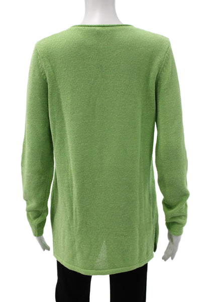 J. Mclaughlin Women Green V-Neck Pullover Sweater Long Sleeve Cotton Size L