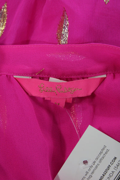 Lilly Pulitzer Womens Tunic V-Neck Argyle Pink Silk Long Sleeve Size M