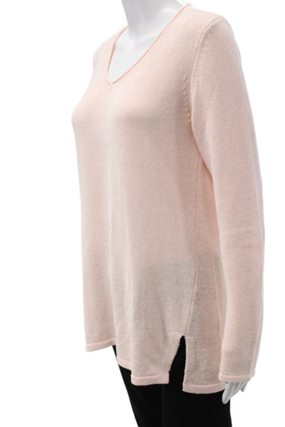 J. Mclaughlin Women Pink V-Neck Pullover Sweater Long Sleeve Size L