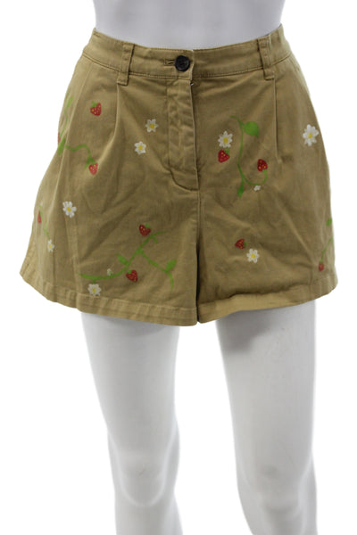 J Crew Women Chino Shorts Beige Floral Cotton Strawberry Size 10