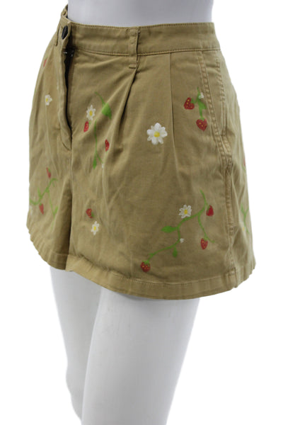 J Crew Women Chino Shorts Beige Floral Cotton Strawberry Size 10