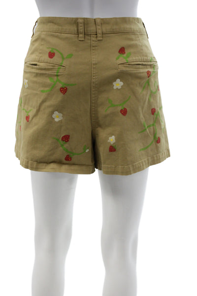 J Crew Women Chino Shorts Beige Floral Cotton Strawberry Size 10