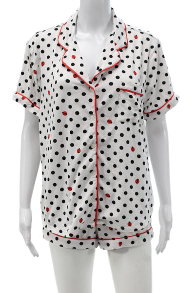 Kate Spade New York Womens Polka Dot Short Sleeve Pajama Set White Size XL