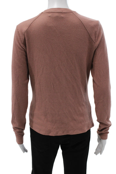 Nation Los Angeles Womens Ribbed Knit Pink Crew Neck Long Sleeve T-Shirt Size S