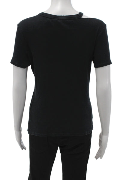 Philanthropy Women Basic Black Crew Neck Cotton Short Sleeve T-Shirt Size M