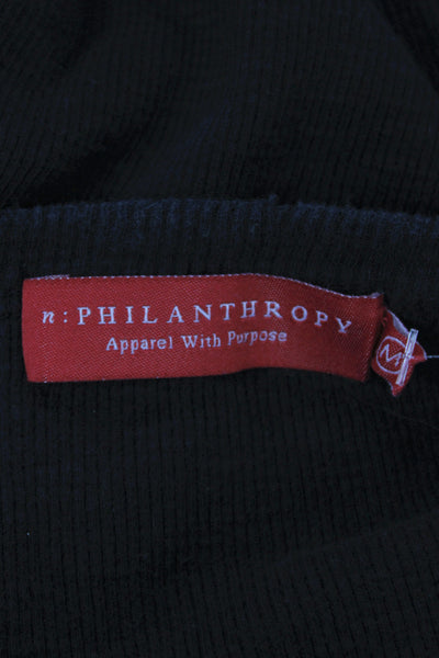 Philanthropy Women Basic Black Crew Neck Cotton Short Sleeve T-Shirt Size M