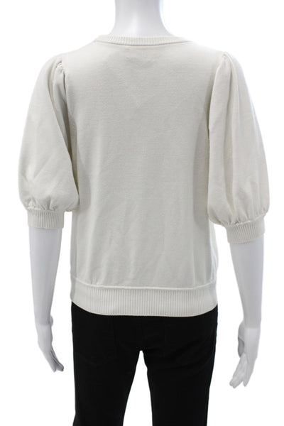 Lini Womens Pullover Ivory Crew Neck Short Sleeve Size S