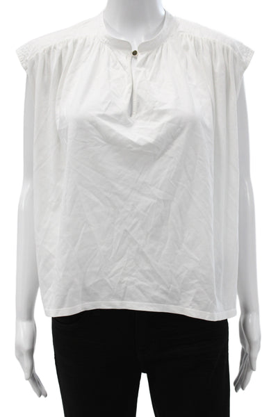 Nation Los Angeles Womens Henley Sleeveless Blouse White Pima Cotton Size S