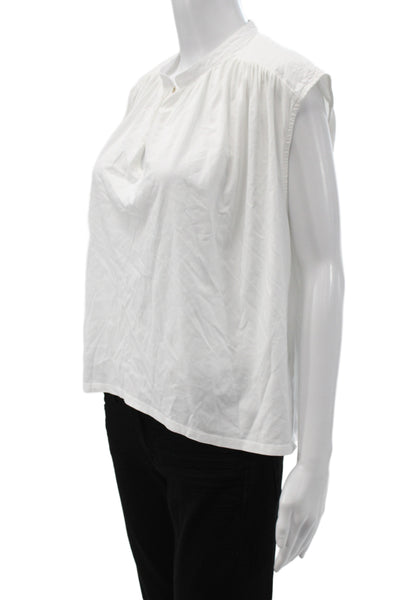 Nation Los Angeles Womens Henley Sleeveless Blouse White Pima Cotton Size S