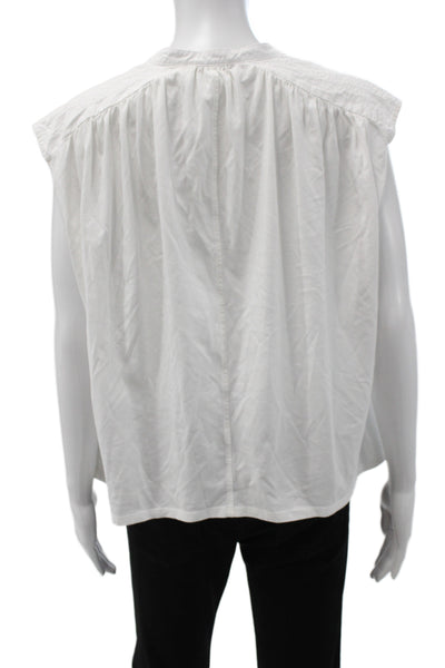 Nation Los Angeles Womens Henley Sleeveless Blouse White Pima Cotton Size S