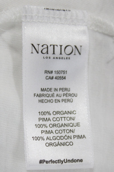 Nation Los Angeles Womens Henley Sleeveless Blouse White Pima Cotton Size S