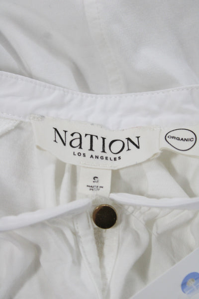 Nation Los Angeles Womens Henley Sleeveless Blouse White Pima Cotton Size S