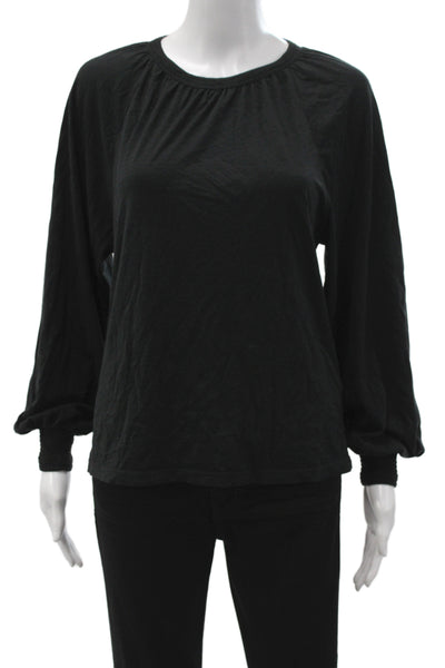 Nation Los Angeles Women Black Pima Cotton Round Neck Long Sleeve Blouse Size S