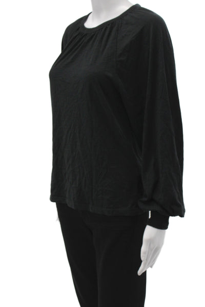 Nation Los Angeles Women Black Pima Cotton Round Neck Long Sleeve Blouse Size S