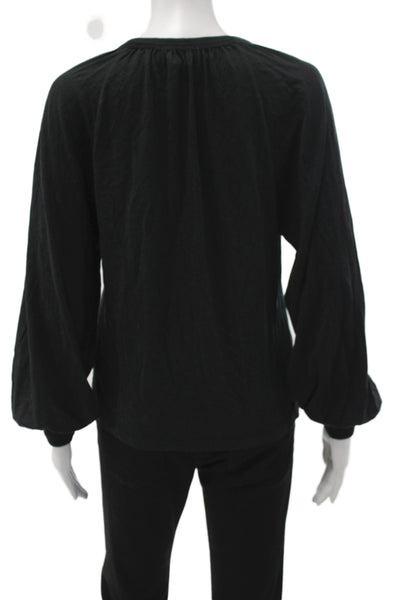 Nation Los Angeles Women Black Pima Cotton Round Neck Long Sleeve Blouse Size S