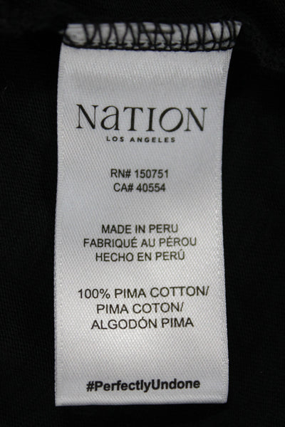 Nation Los Angeles Women Black Pima Cotton Round Neck Long Sleeve Blouse Size S