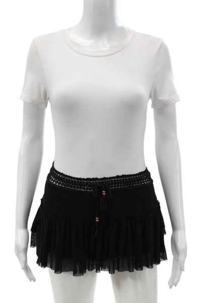 Robin Piccone Womens Black Cotton Mini Skort Drawstring Size S