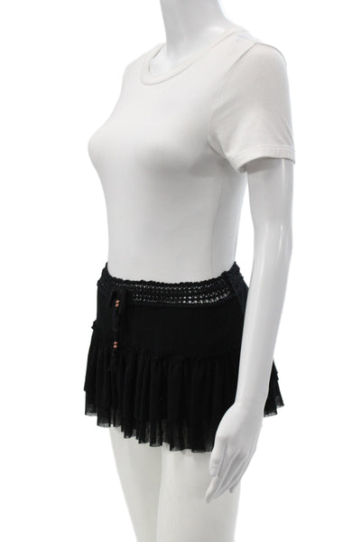 Robin Piccone Womens Black Cotton Mini Skort Drawstring Size S
