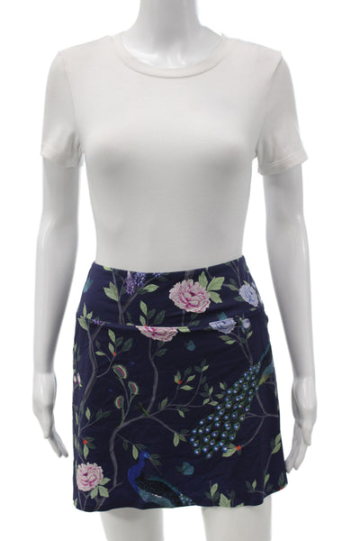 Greyson Women Athletic Blue Floral Peacock Nylon Mini Skort Size M