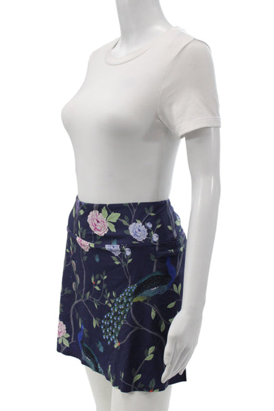 Greyson Women Athletic Blue Floral Peacock Nylon Mini Skort Size M