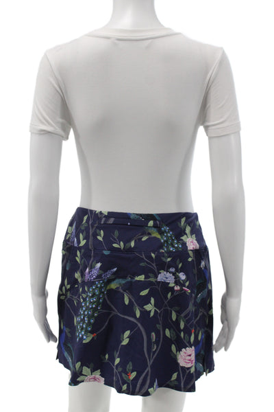 Greyson Women Athletic Blue Floral Peacock Nylon Mini Skort Size M