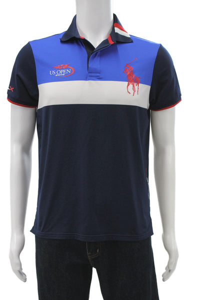 RLX Ralph Lauren Mens Striped Collared Short Sleeve Polo Shirt Blue Size M