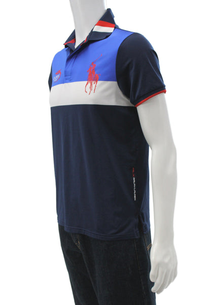RLX Ralph Lauren Mens Striped Collared Short Sleeve Polo Shirt Blue Size M