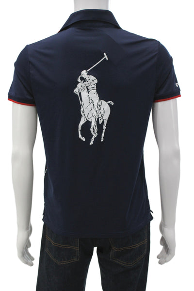 RLX Ralph Lauren Mens Striped Collared Short Sleeve Polo Shirt Blue Size M