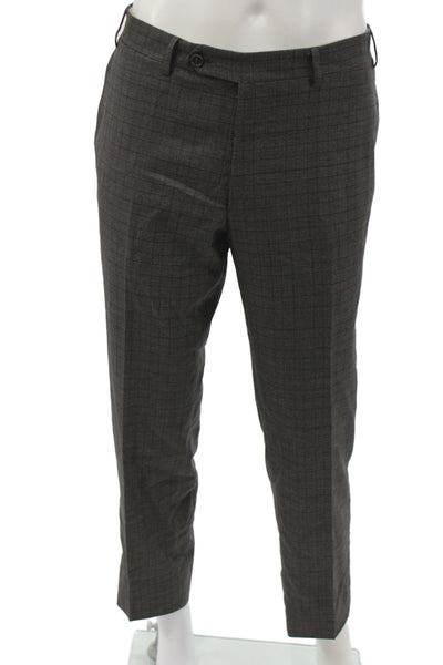 Canali Mens Gray Wool Plaid Dress Pants Button Closure Size 50