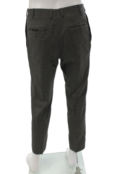 Canali Mens Gray Wool Plaid Dress Pants Button Closure Size 50