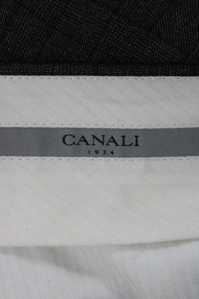 Canali Mens Gray Wool Plaid Dress Pants Button Closure Size 50
