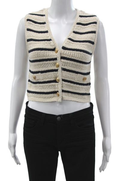 Zara Women Beige Striped V Neck Sleeveless Vest Sweater Size S