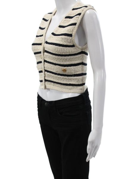Zara Women Beige Striped V Neck Sleeveless Vest Sweater Size S