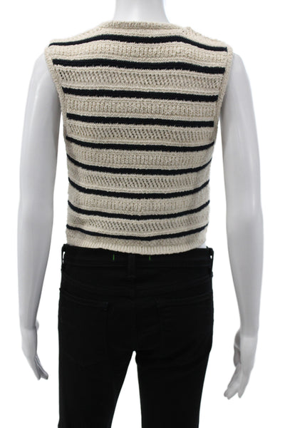 Zara Women Beige Striped V Neck Sleeveless Vest Sweater Size S