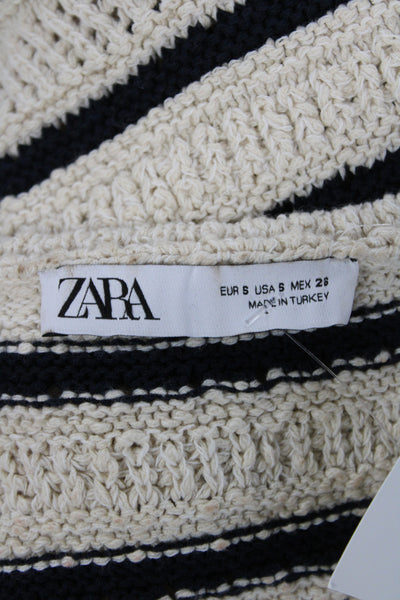Zara Women Beige Striped V Neck Sleeveless Vest Sweater Size S