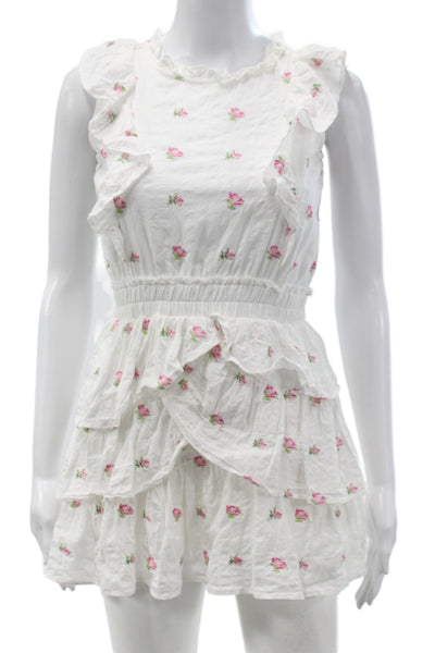 Love Shack Fancy Girls Floral Print Sleeveless Ruffled Dress White Size 10