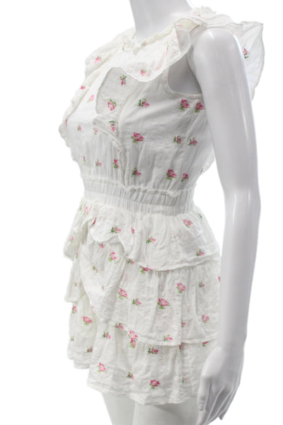 Love Shack Fancy Girls Floral Print Sleeveless Ruffled Dress White Size 10