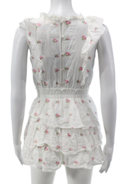 Love Shack Fancy Girls Floral Print Sleeveless Ruffled Dress White Size 10
