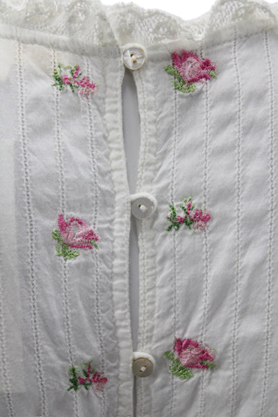 Love Shack Fancy Girls Floral Print Sleeveless Ruffled Dress White Size 10