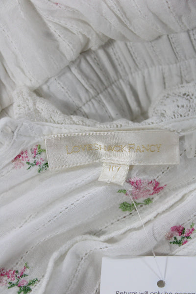 Love Shack Fancy Girls Floral Print Sleeveless Ruffled Dress White Size 10