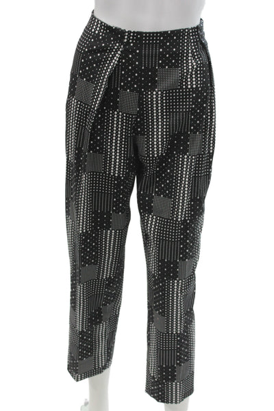 Piazza Sempione Women Black Ankle Pants Geometric Polka Dot Zip Size 50