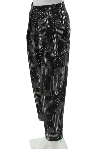 Piazza Sempione Women Black Ankle Pants Geometric Polka Dot Zip Size 50