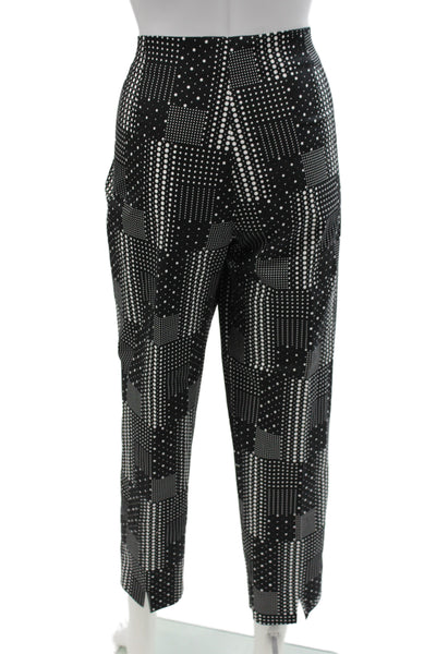Piazza Sempione Women Black Ankle Pants Geometric Polka Dot Zip Size 50