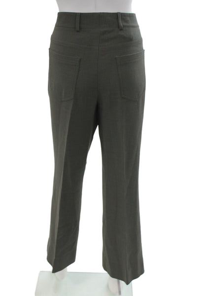 Akris Women Dress Pants Green 99% Wool Button Classic Fall Size 12