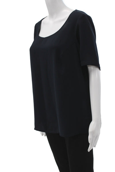 Marina Rinaldi Women Black Basic Scoop Neck Short Sleeve Blouse Plus Size S